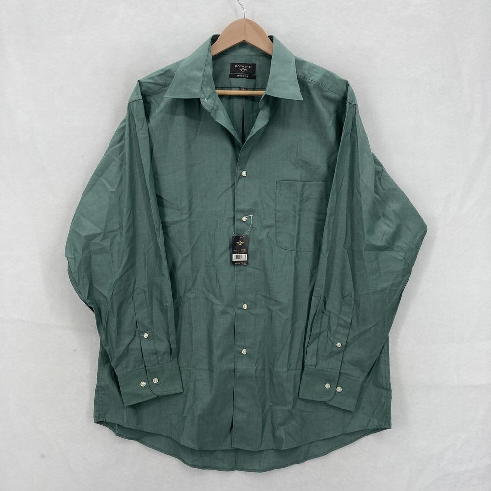 Dockers Shirt Mens Large Green Iron Free Button Down Long Sleeve Dress 16-16.5